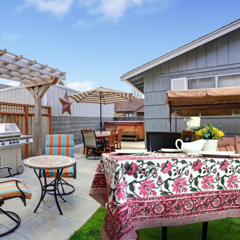 Romantic Floral Block Print Tablecloth Collection - 60 x 60 in