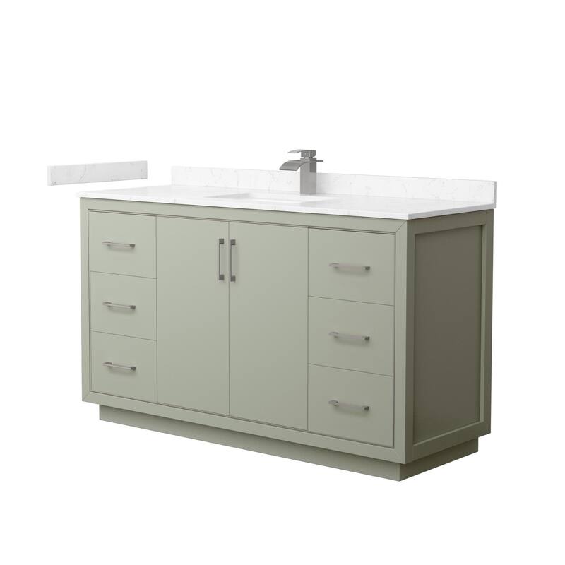 Wyndham Collection WCF1111-60S-VCA-MXX Icon 60" Free Standing Single - Light Green / Carrara Cultured Marble Top / - Painted