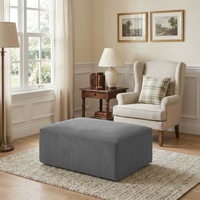 40"W Oversized No Assembly Corduroy Rectangle Ottoman