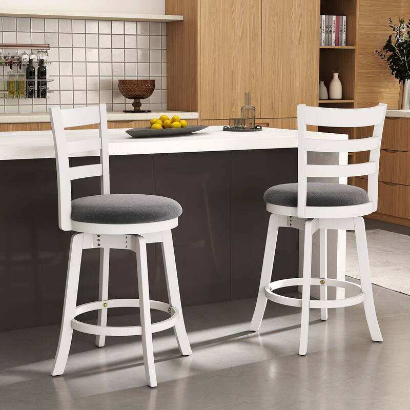Gymax 25'' Swivel Counter Barstools Set of 2 w/Backrest & Upholstered