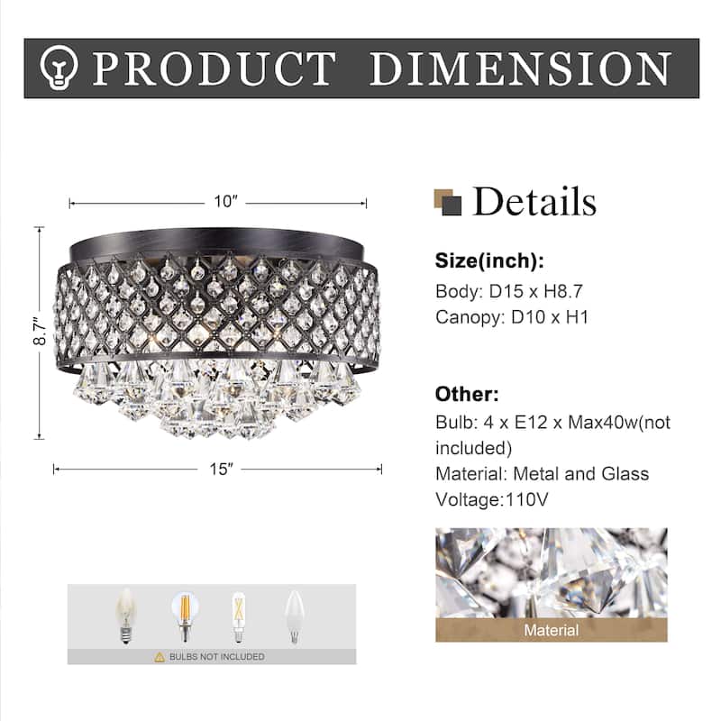 Silver Orchid Taylor 4-light Antique Black Flush Mount Chandelier