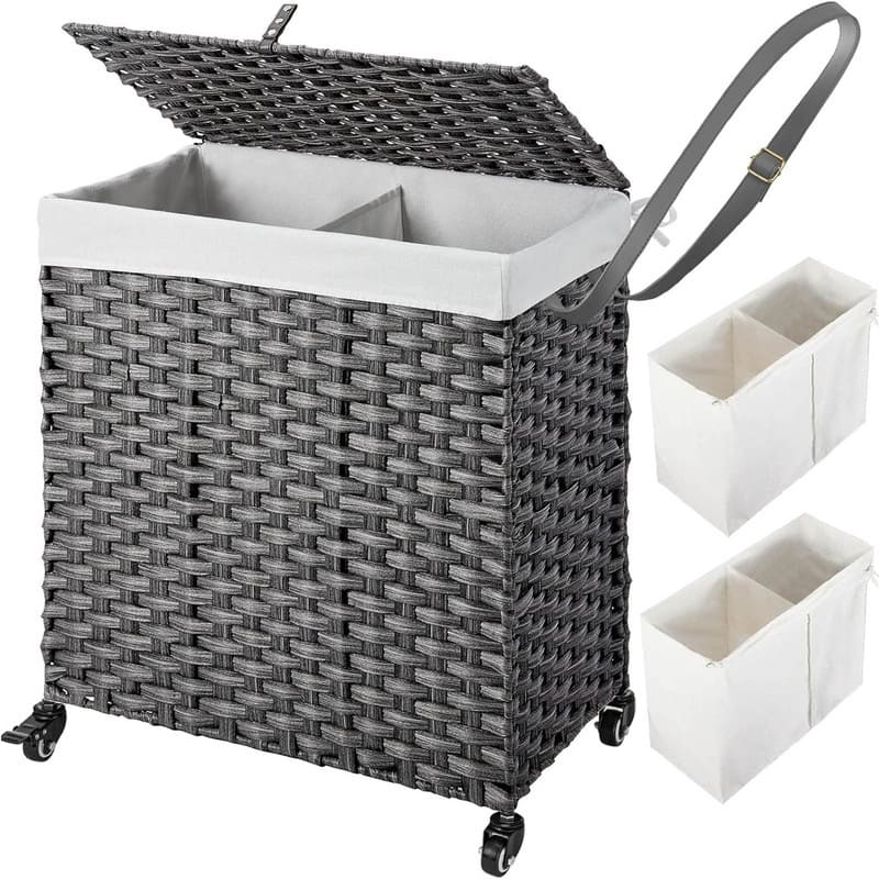 Laundry Hamper with Wheels No Install Needed - 22"L x 13.5"W x 26.4"H