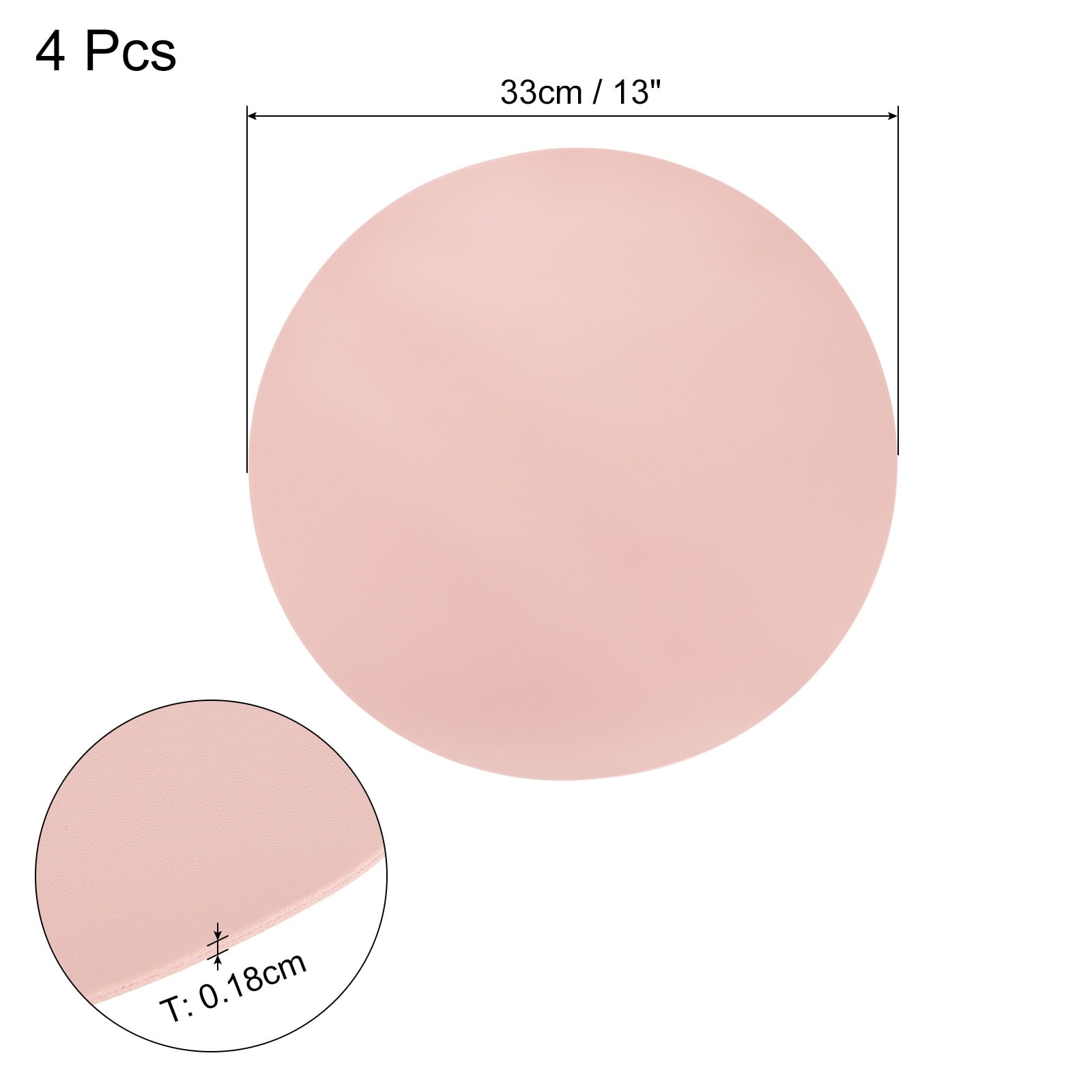 4Pcs Faux Leather Placemats for Dinner Tabletop, Round Mats