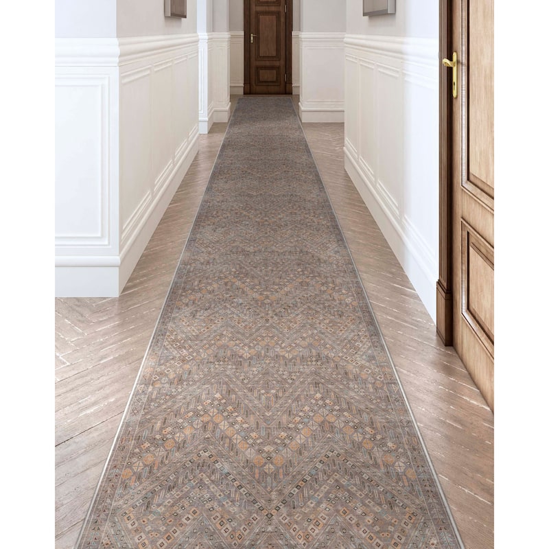 Custom Size Runner Asha Anya Vintage Tribal Hallway Stair Rug - 2' 7" x 7' 6" - Grey - Runner