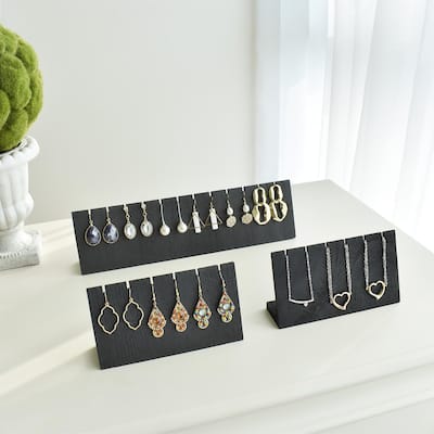 3 Piece Lightweight Wooden Jewelry Stand Set, Earring Display for 12 Pairs - S