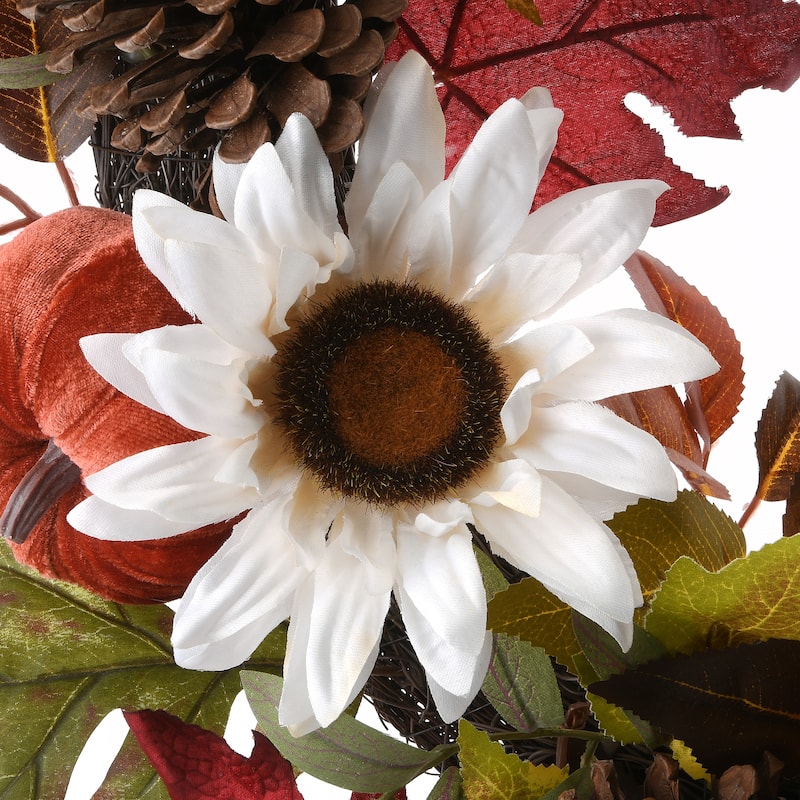 National Tree Company Artificial Autumn Wreath with Pumpkin Gourds, Pine Cones, Maple Leaves, 32 Inches - 32 in