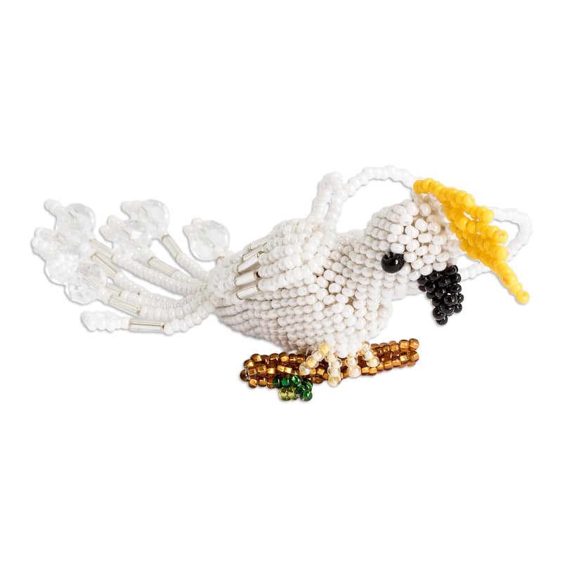 Novica Handmade White Cockatoo Crystal And Glass Beaded Ornament