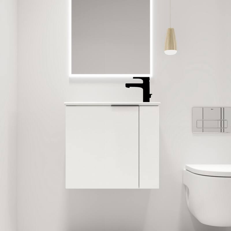 Malwee 22" Floating Bathroom Vanity, Mini Wall Mounted Bathroom Vanity, Single with Ceramic Top and Soft Close Door - White