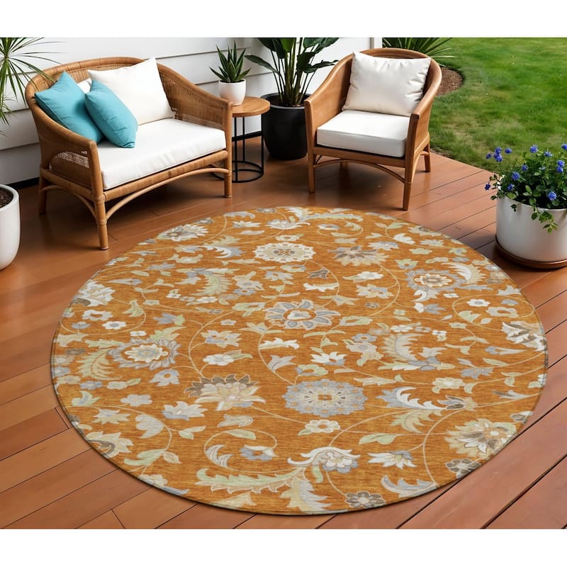 HomeRoots Floral Transitional Rectangle Outdoor Rug - 8' Round