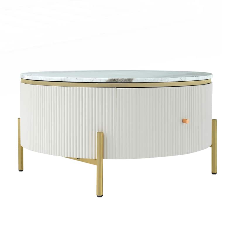 Modern Round Coffee Table with 2 large Drawers