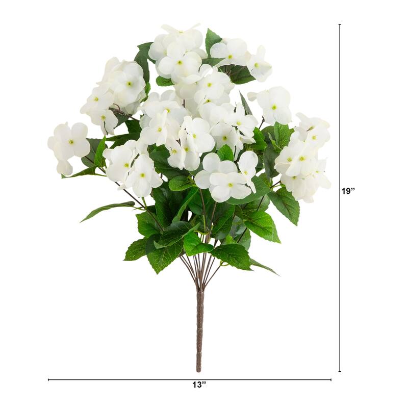 19-in UV Resistant Artificial Hydrangea Bush - Set of 3