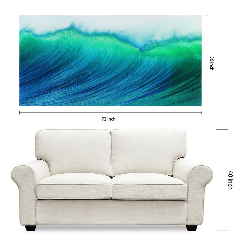 "Blue Wave" Frameless Free Floating Tempered Art Glass Wall Art