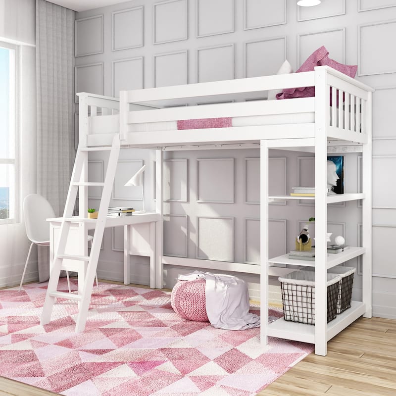 Max and Lily Twin High Loft Bed with Bookcase and Desk On Sale Bed