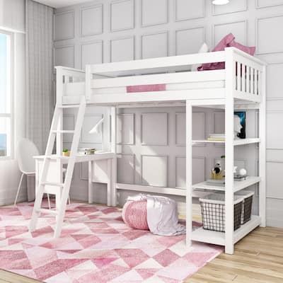 Max and Lily Twin High Loft Bed with Bookcase and Desk