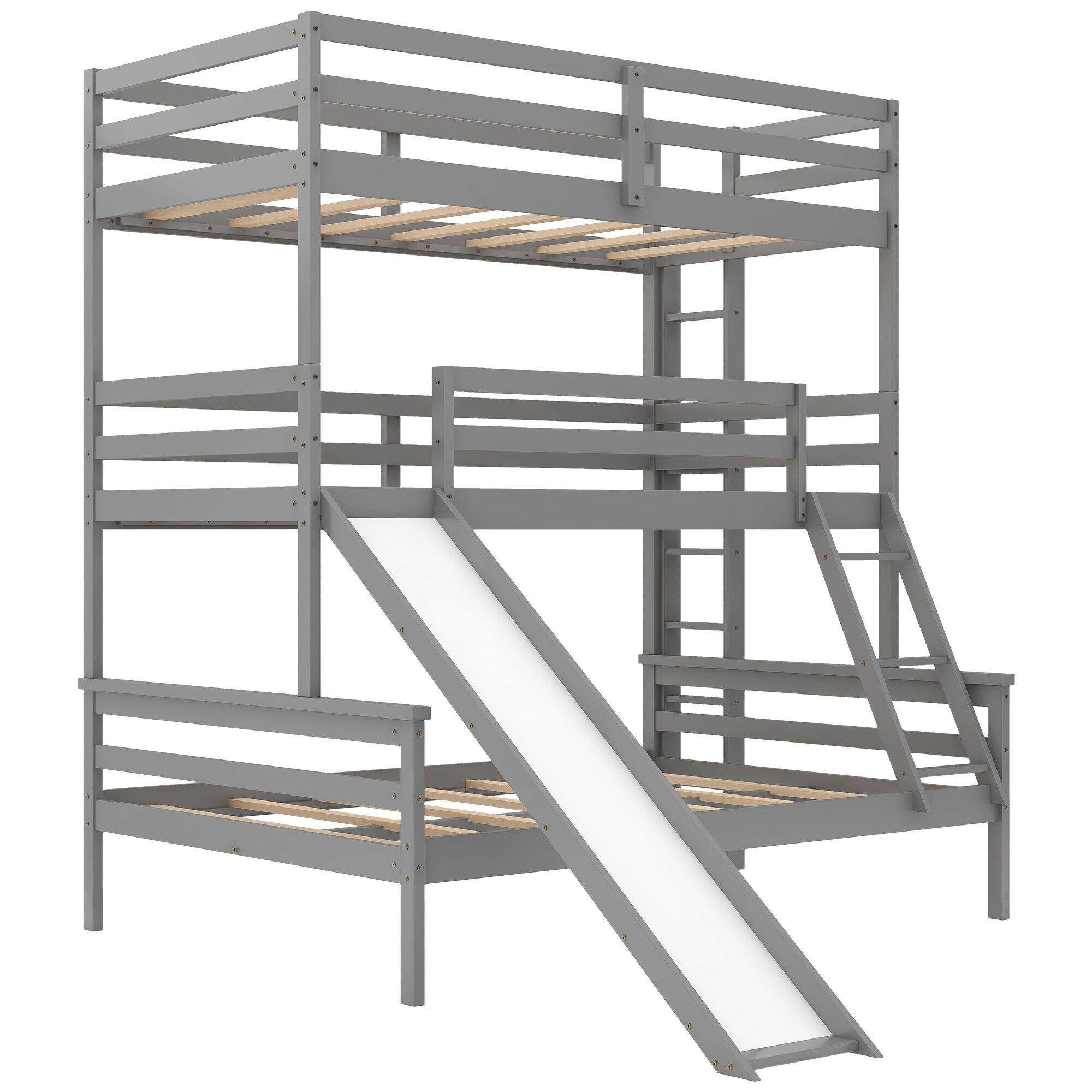 Nestfair Twin over Twin over Full Triple Bunk Bed Convertible Ladder