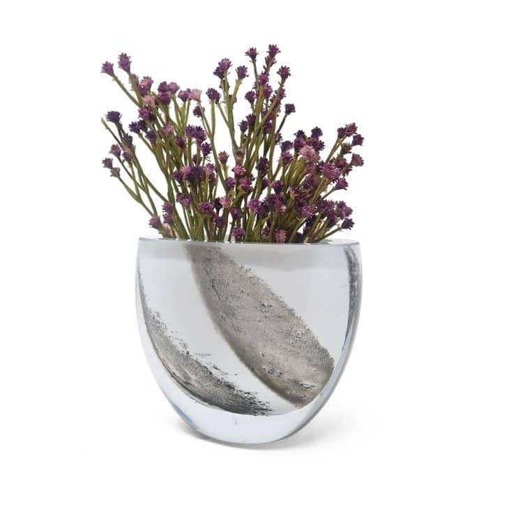 6" Glass Shallow Vase with Black Strokes