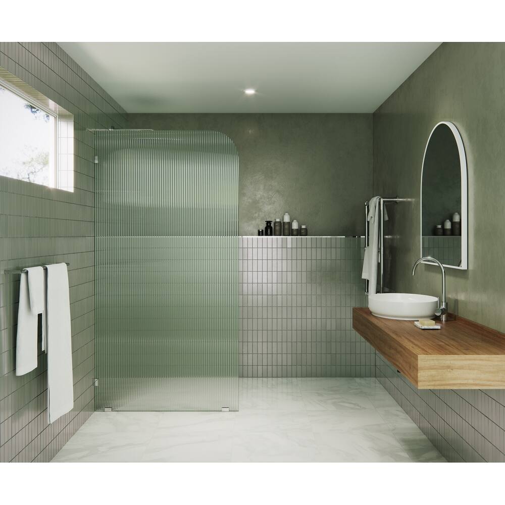 Glass Warehouse 38" x 78" Frameless Shower Door - Single Fixed Panel Fluted Frosted Radius