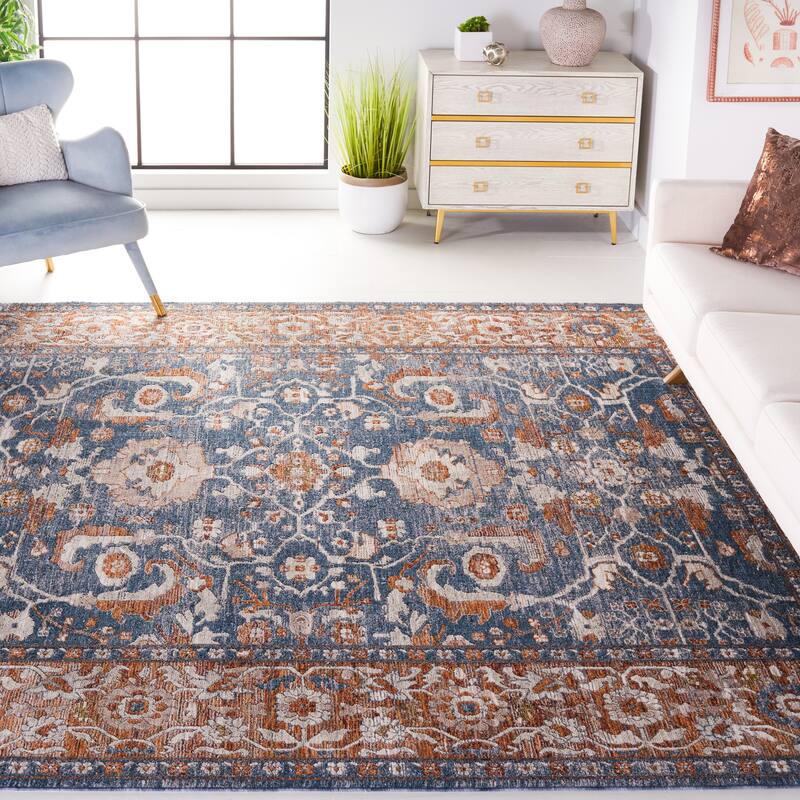 SAFAVIEH Heirloom Flora Traditional Oriental Rug - 6'3" Square - Blue/Rust