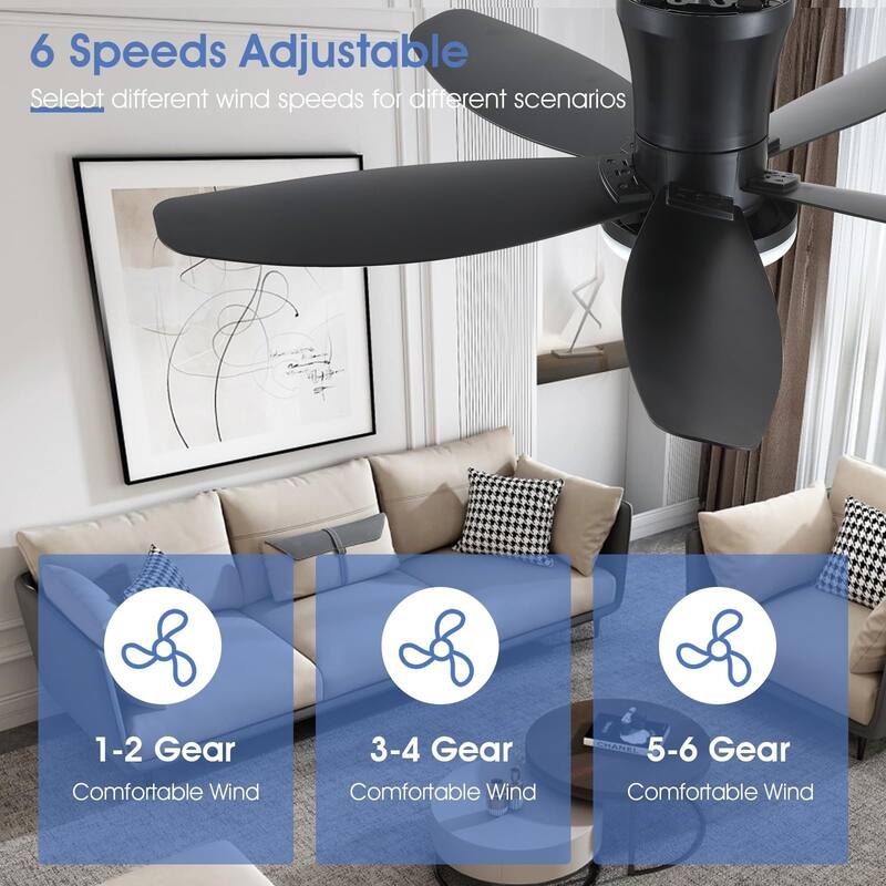 36"/42"/48" Low Profile Ceiling Fan with ABS Blades 3 Color LED Flush Mount for Bedroom Living Room APP and Remote Control