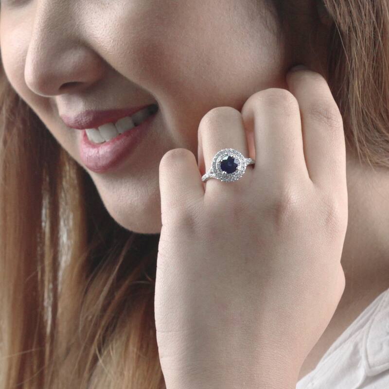 Auriya 14k Gold 1ct Blue Sapphire Double Halo Diamond Engagement Ring 3/5ct TDW