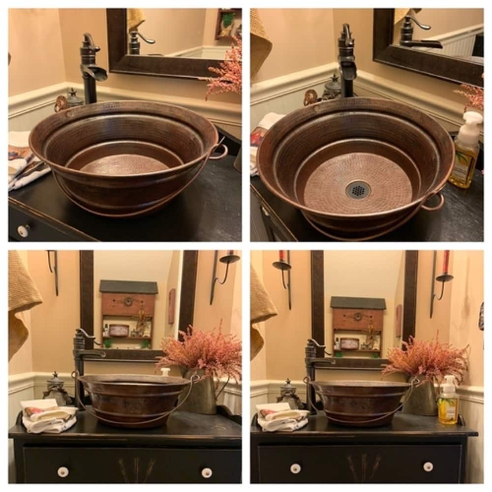 Charming 15" Copper Bucket Vessel Sink Included Grid Drain by SimplyCopper - 15" x 15" x 6"