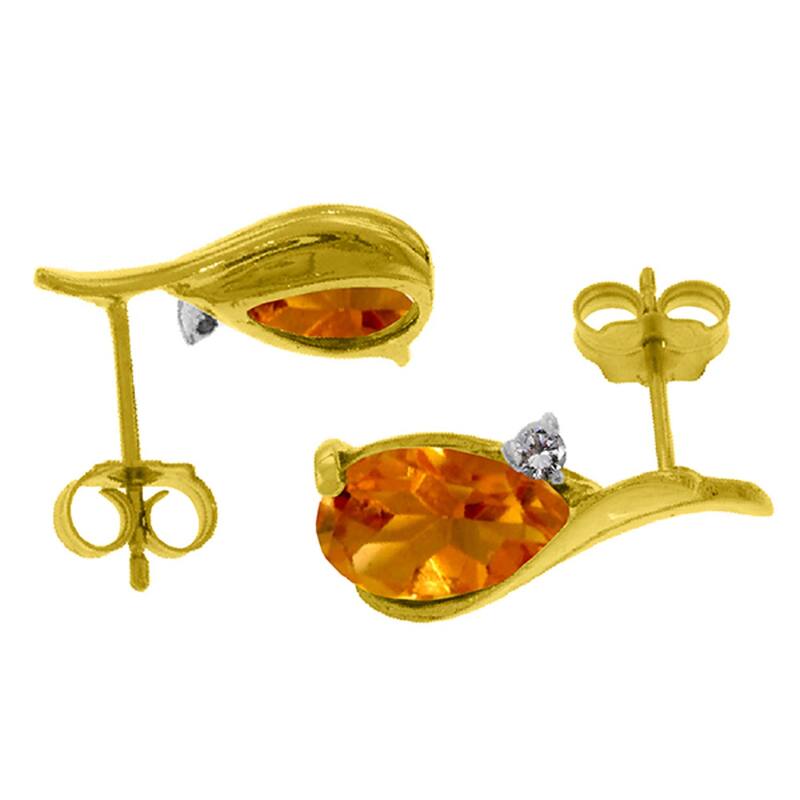 3.26 Carat 14K Solid Gold Stud Earrings Diamond Citrine Gemstone