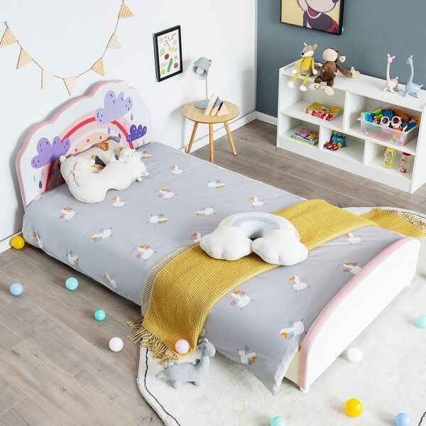 Costway Kids Upholstered Platform Bed Children Twin Size