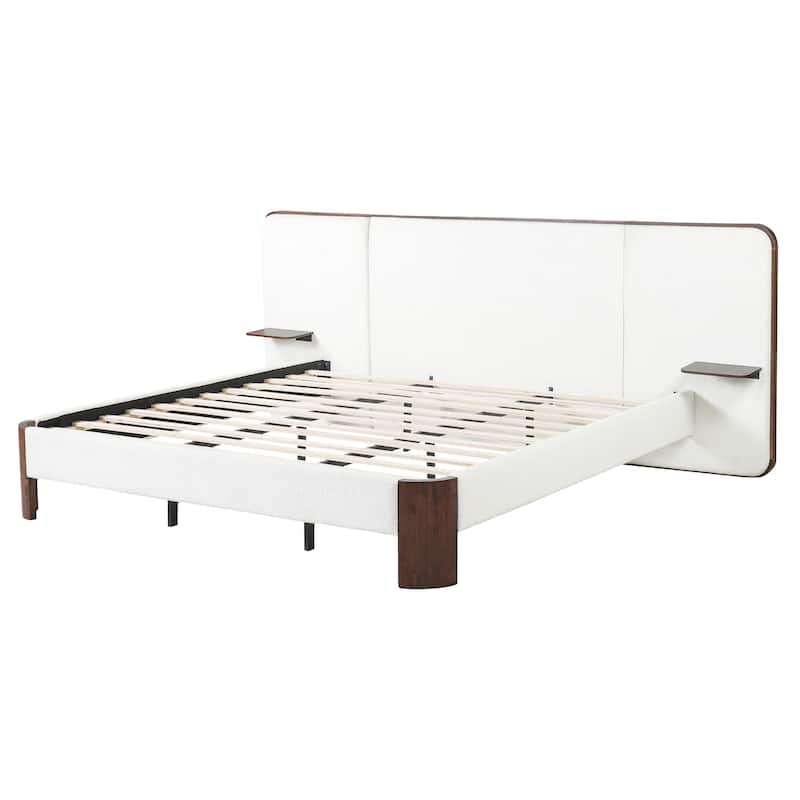 Christopher Knight Home - Modern Boucle Upholstered Platform Bed with Built-In Floating Shelves