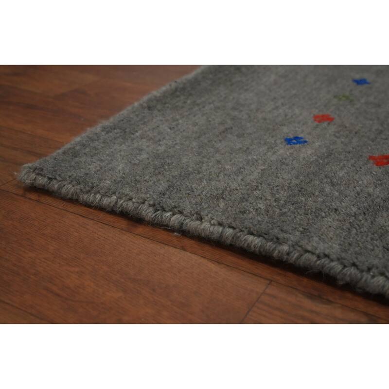 Hand Knotted Oriental 100% Wool Carpet Tribal Animal Pictorial Greys & Charcoal Gabbeh Area Rug - 12' 6'' X 9' 3''