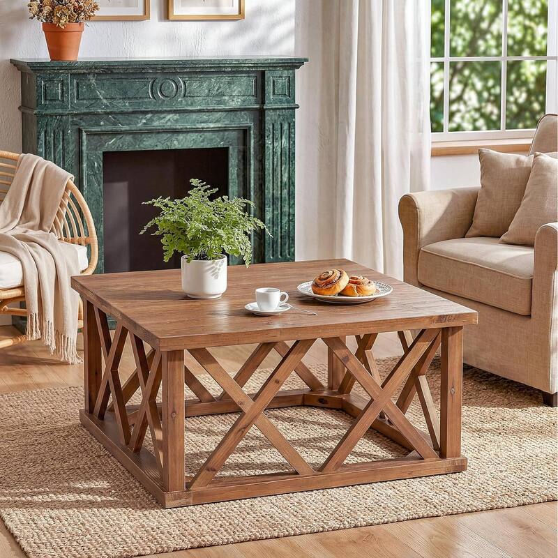 39.4-Inch Solid Wood Coffee Table for Living Room, Apartment, Office