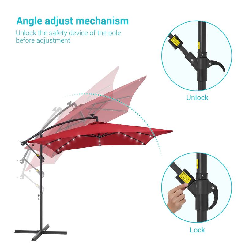 BONOSUKI Patio 8.2Ft LED Offset Umbrella,8 Steel Ribs w/Cross Base