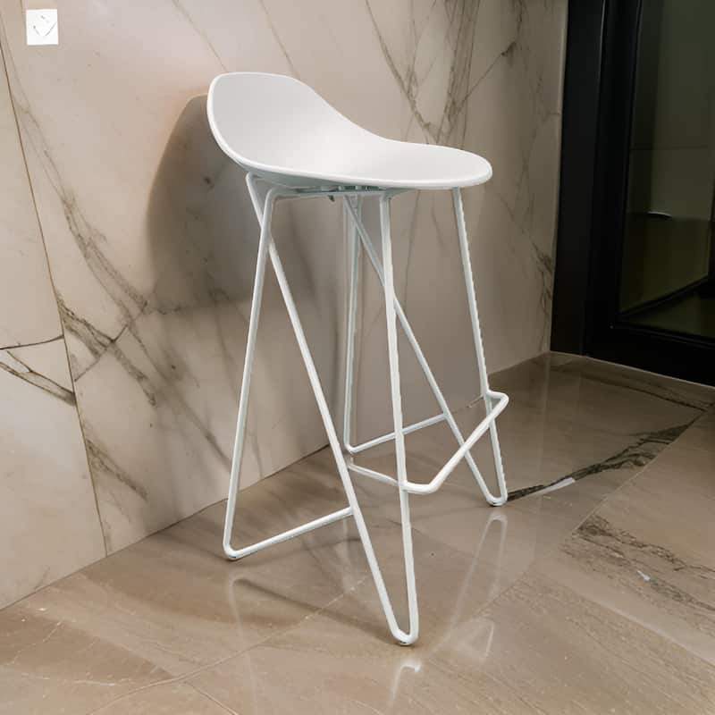 Bert 30 Inch Barstool Chair Set of 2, Low Back, Geometric White Metal