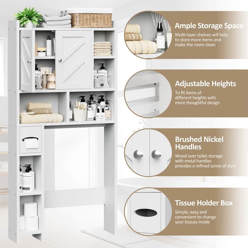 Over-The-Toilet Storage Cabinet – 2-Door Bathroom Organizer with Tissue Holder