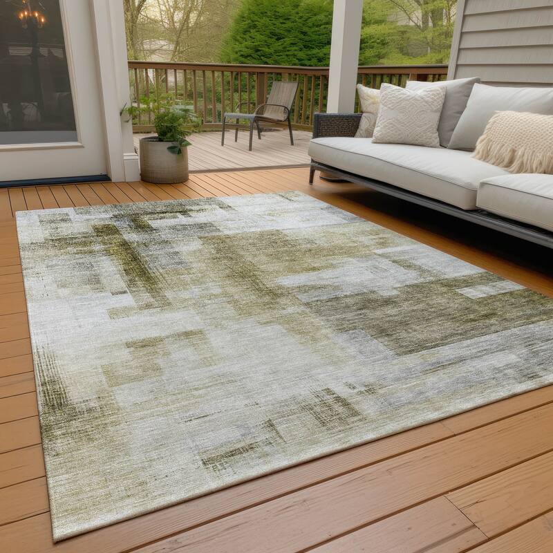 Machine Washable Indoor/ Outdoor Contemporary Abstract Chantille Rug