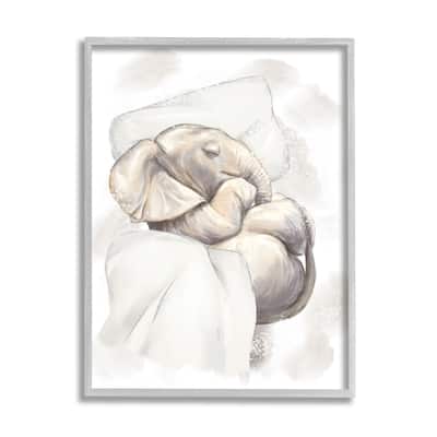 Stupell Baby Elephant Nursery Animal Cozy Pillow Nap Framed Wall Art, Design by Ziwei Li - White