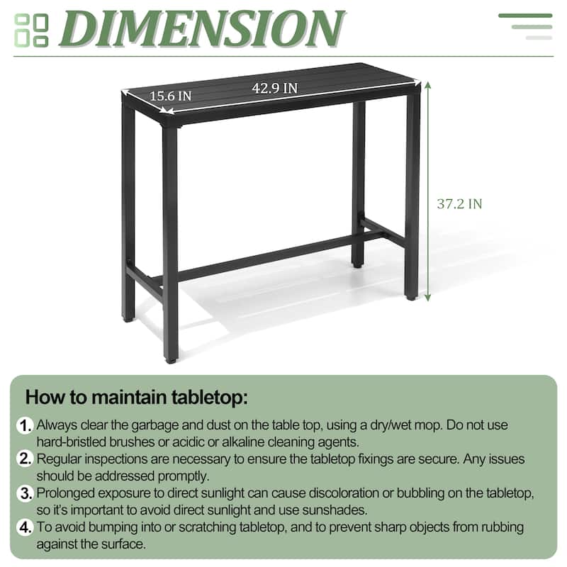 VredHom Outdoor Bar Table Rectangular Pub Table