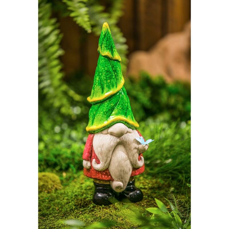 13"H Ceramic Gnome Garden Statuary, Green