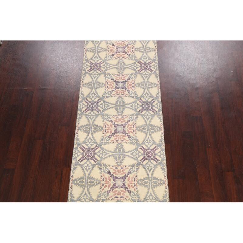 Vegetable Dye Abstract Oriental Staircase Wool Runner Rug Hand-knotted - 3'2" x 9'11"