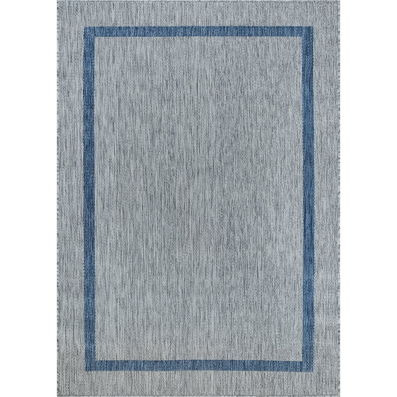 Beverly Rug Modern Bordered Indoor Outdoor Rug, Outside Carpet for Patio, Deck, Porch