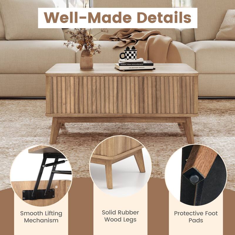 Gymax 35.5'' Fluted Lift Top Coffee Table w/Lift Tabletop Hidden