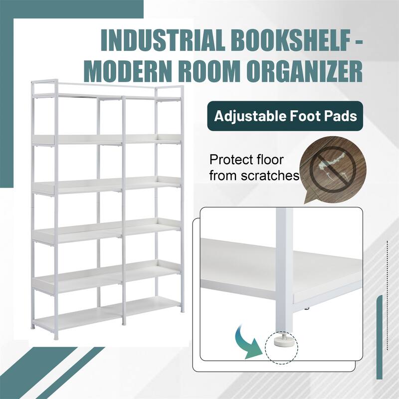 MDF Boards Stainless Steel Frame 6tier Bookshelf with Back Side Panel