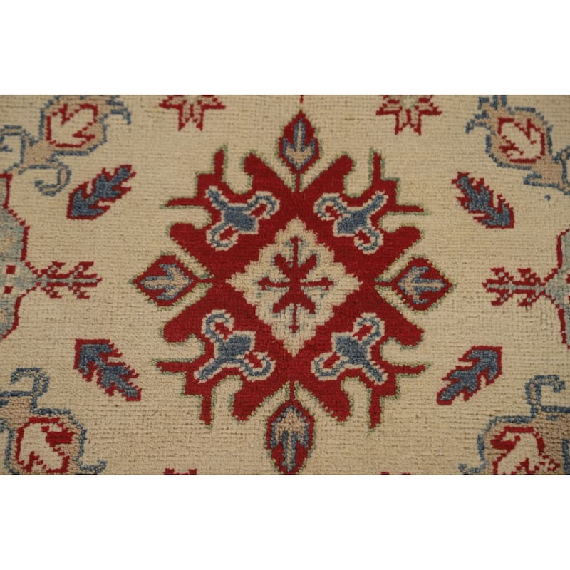 Geometric Beige Kazak Area Rug Hand-Knotted Traditional Wool Carpet - 5'0" x 6'3"