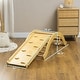 preview thumbnail 3 of 7, Qaba Pikler Triangle Set, 4 in 1Indoor Toddler Climbing Toys with Arch Climber, Ramp & Cushion, Natural Wood