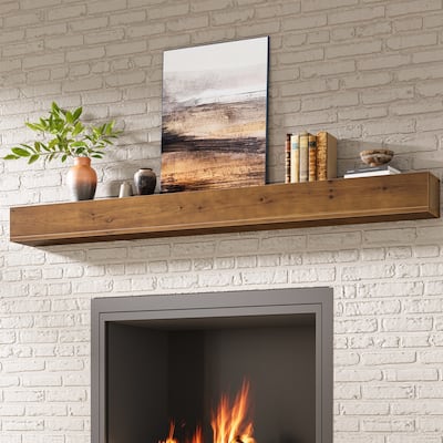 74.8" Fireplace Mantel Shelf, Wood Mantel Floating Shelf, Rustic Brown