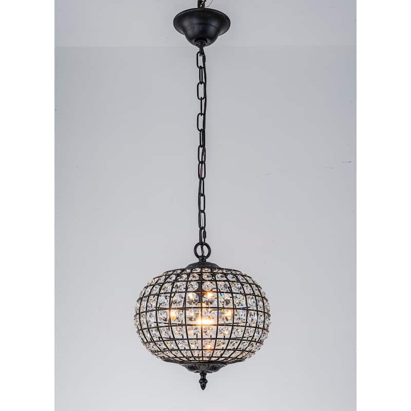 Retro French 4/5-Light Antique Brass Globe Crystal Chandelier for Living/Dining Room - 1-Light W11.8" × H18.1" - Black