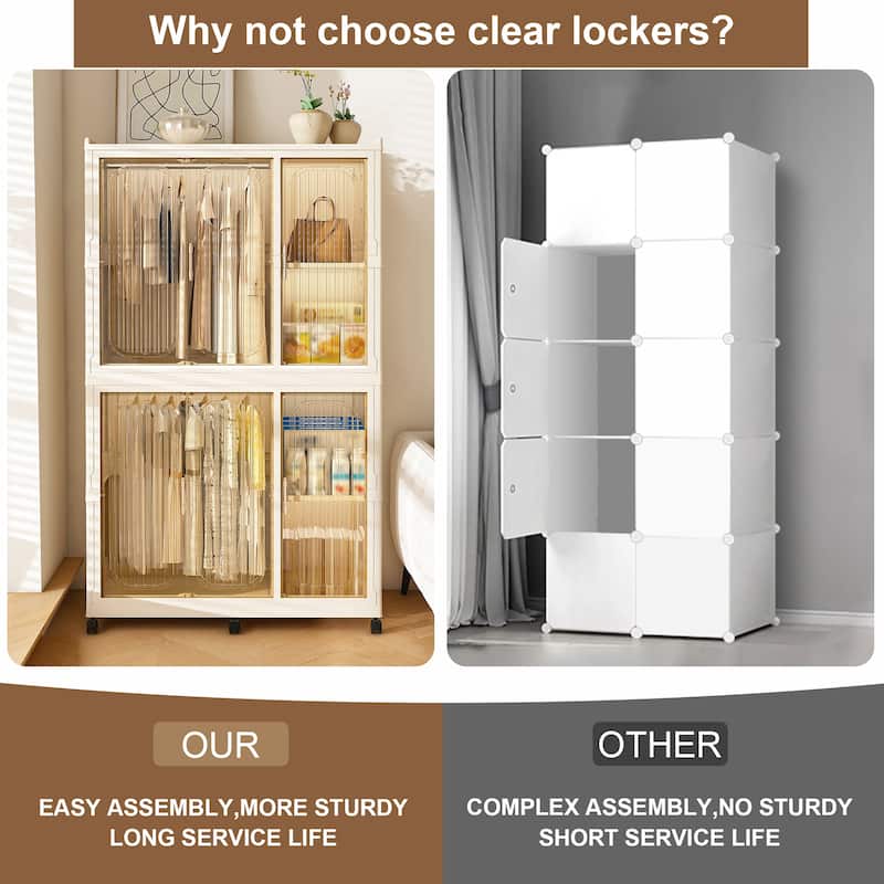 Portable Wardrobe Closet Organizer – 6 Magnetic Doors, 6 Storage Cubes & 2 Hanging Rods – Includes 6 Hangers