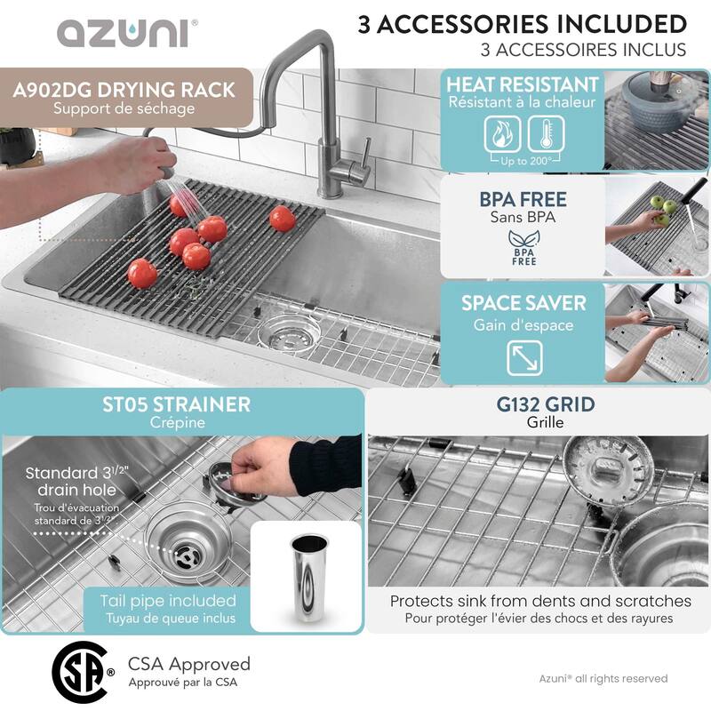AZUNI Dual Mount 32" Single-Bowl Stainless Steel Kitchen Sink C132 - 32" x 18" x 9"