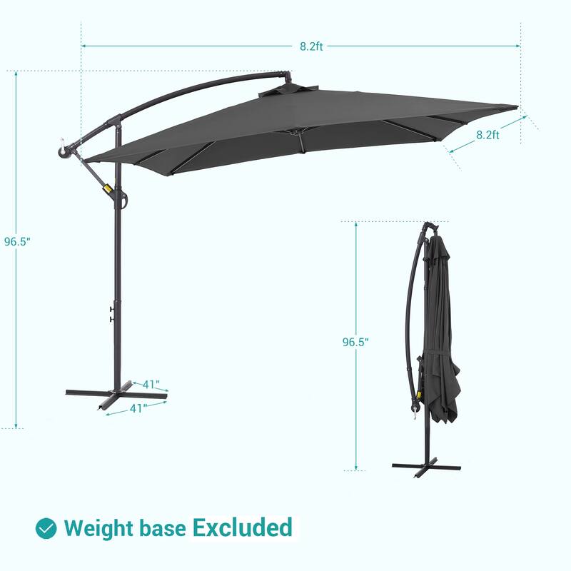 BONOSUKI 8.2x8.2ft Offset Patio Umbrella Hanging Umbrella w/Steel Ribs