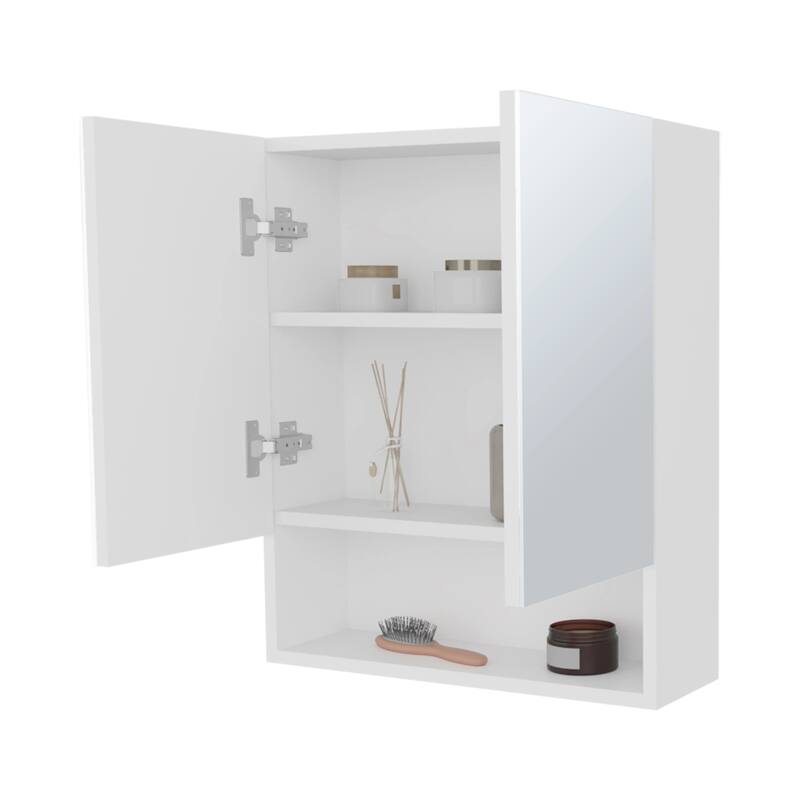 Medicine Cabinet with Mirrored Doors and Open Storage