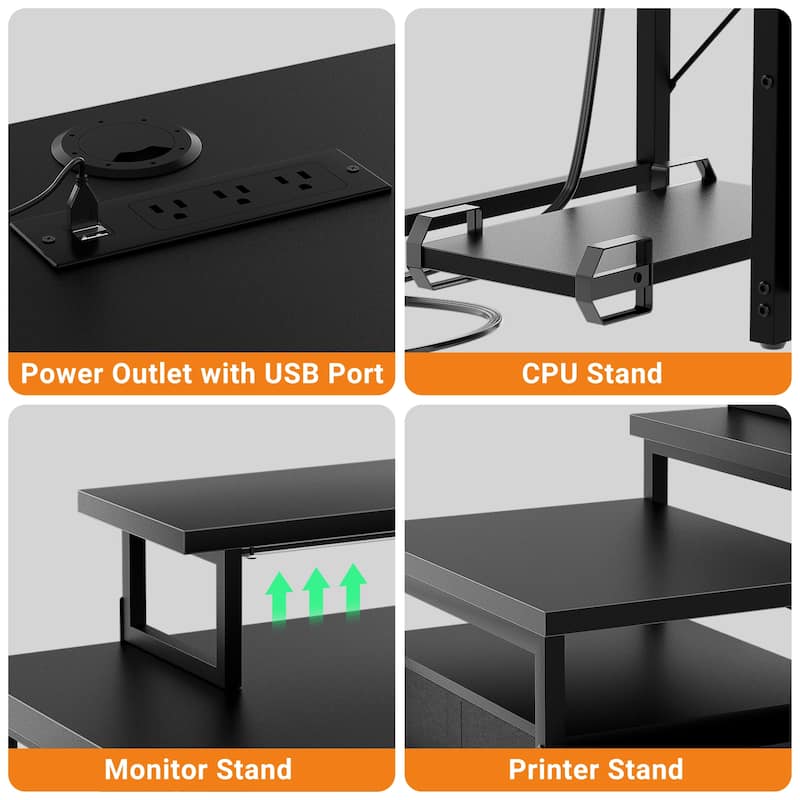 Modern Farmhouse 71'' L Shaped Desk with File Drawers, Reversible Computer Desk with Power Outlets and Smart LED Lights